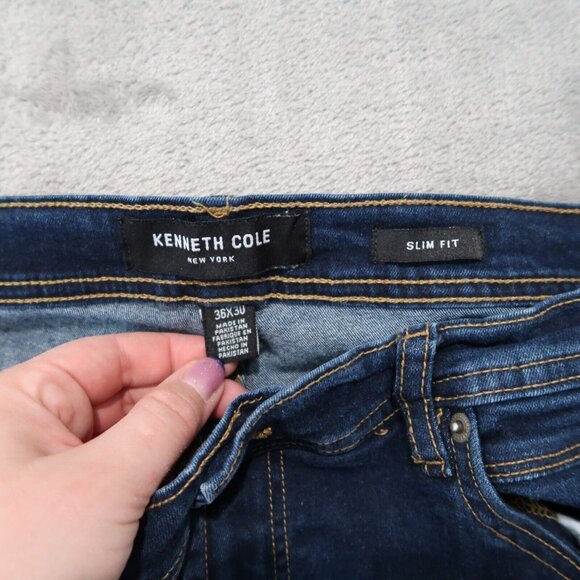 Kenneth Cole Jeans Men 36x30 Slim Fit Whiskering Dark Wash Stretch Preppy City - Picture 8 of 14